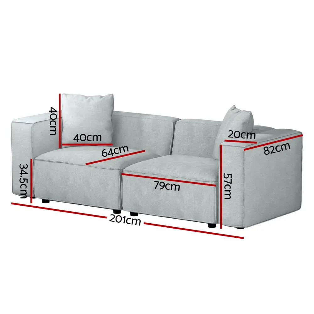 Modular Sofa Chaise Set 2-seater Grey