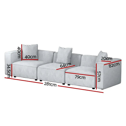 Modular Sofa Chaise Set 3-seater Grey