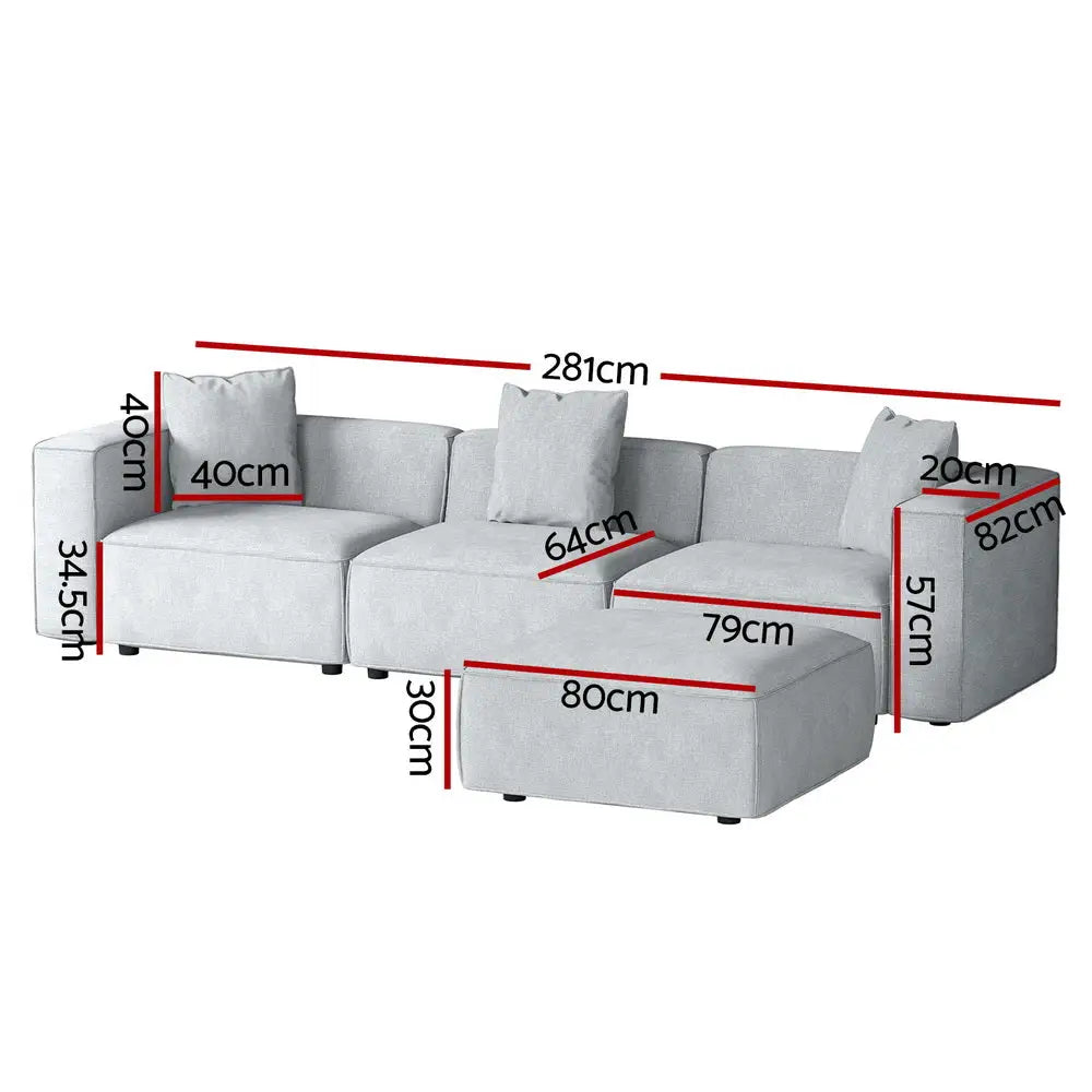 Modular Sofa Chaise Set 4-seater Grey