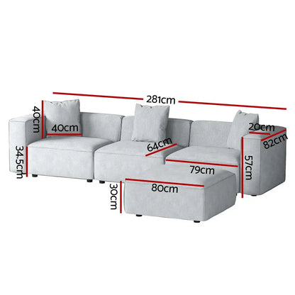 Modular Sofa Chaise Set 4-seater Grey
