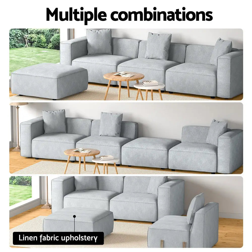 Modular Sofa Chaise Set 4-seater Grey