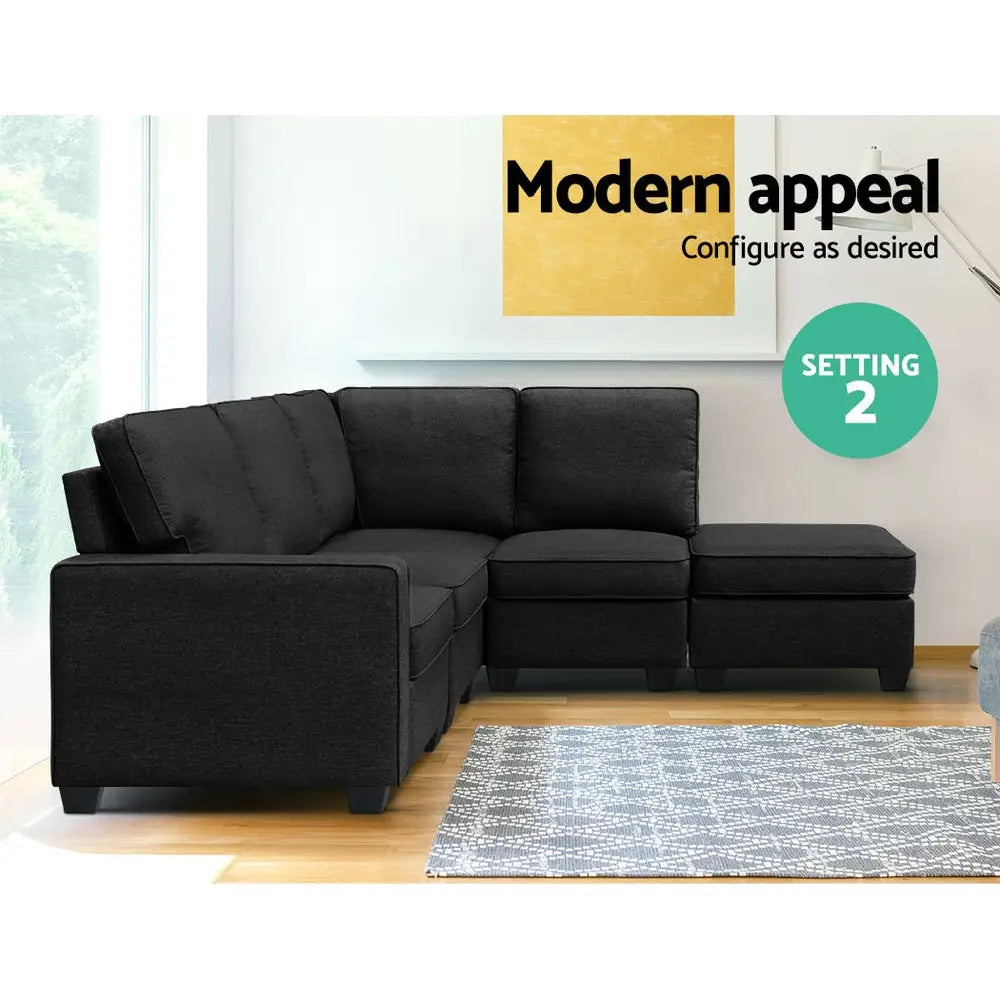 Modular Sofa Chaise Set 5-seater Dark Grey