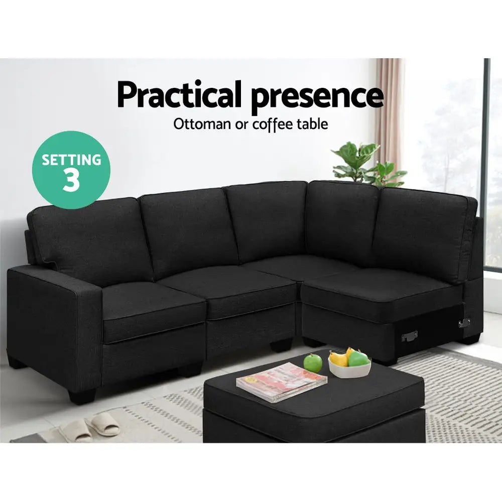 Modular Sofa Chaise Set 5-seater Dark Grey