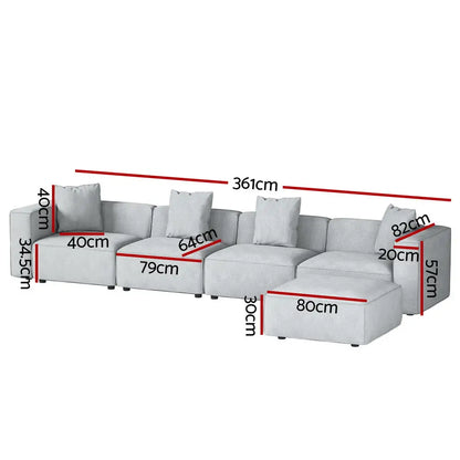 Modular Sofa Chaise Set 5-seater Grey