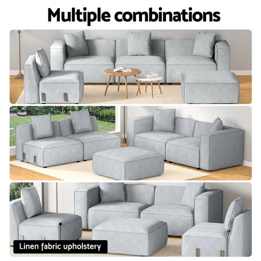 Modular Sofa Chaise Set 5-seater Grey