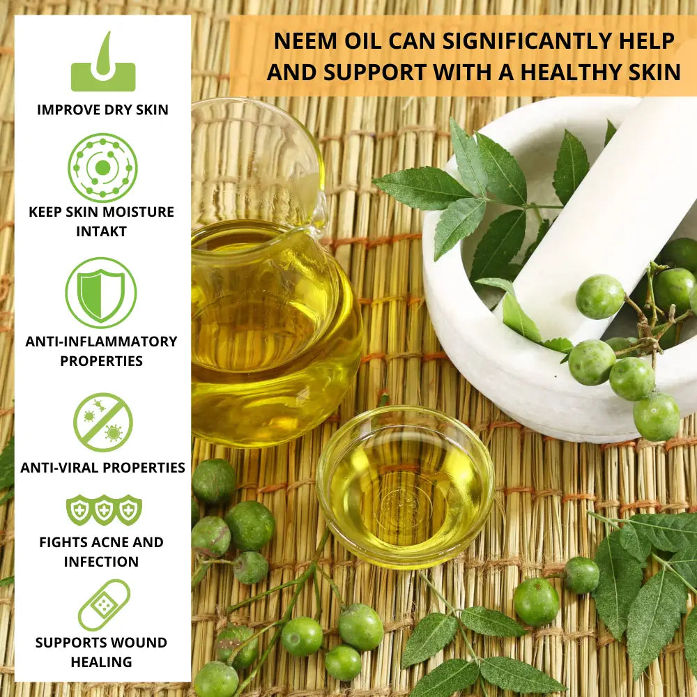 Neem Seed Oil - Organic 50ml | Golden-yellow Neem Oil Clear Glass