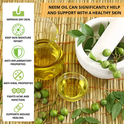 Neem Seed Oil - Organic 50ml | Golden-yellow Neem Oil Clear Glass