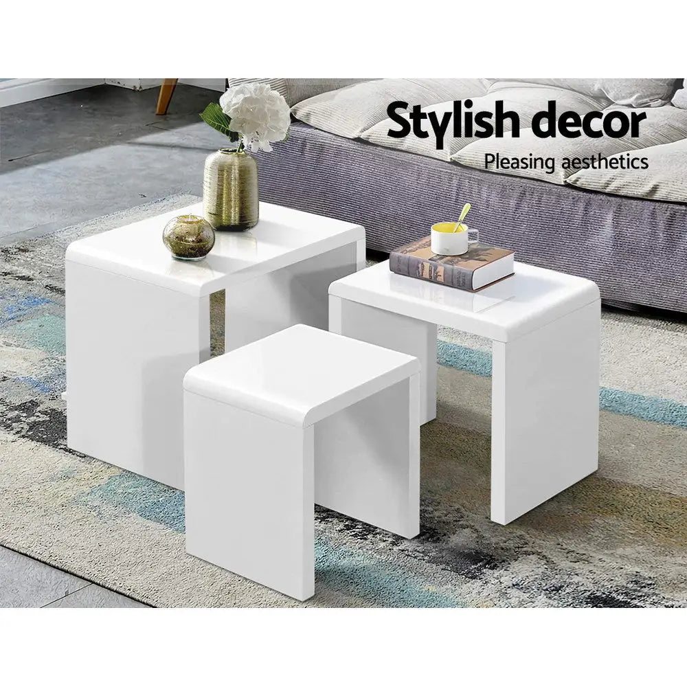 Nesting Coffee Table Set of 3 Glossy White