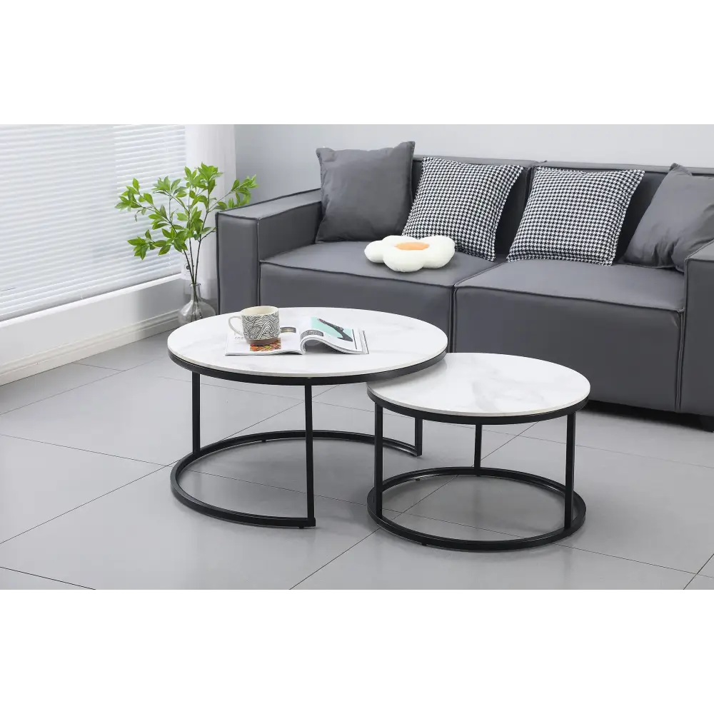 Nesting Style Coffee Table - White on Black - 80cm/60cm