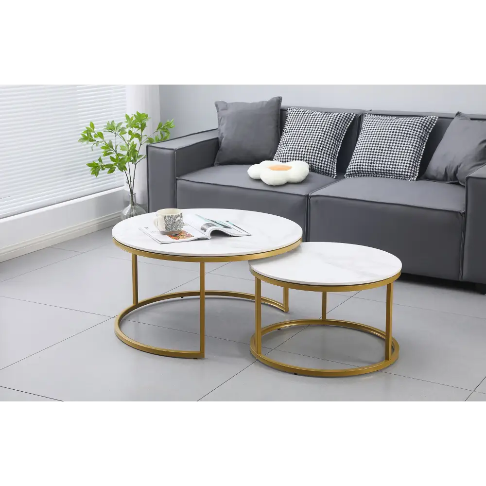 Nesting Style Coffee Table - White on Champagne Gold - 80cm/60cm