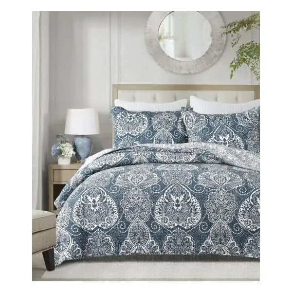 Night Reflection 100% Cotton Quilted 3 Pcs Bedspread Coverlet Set King