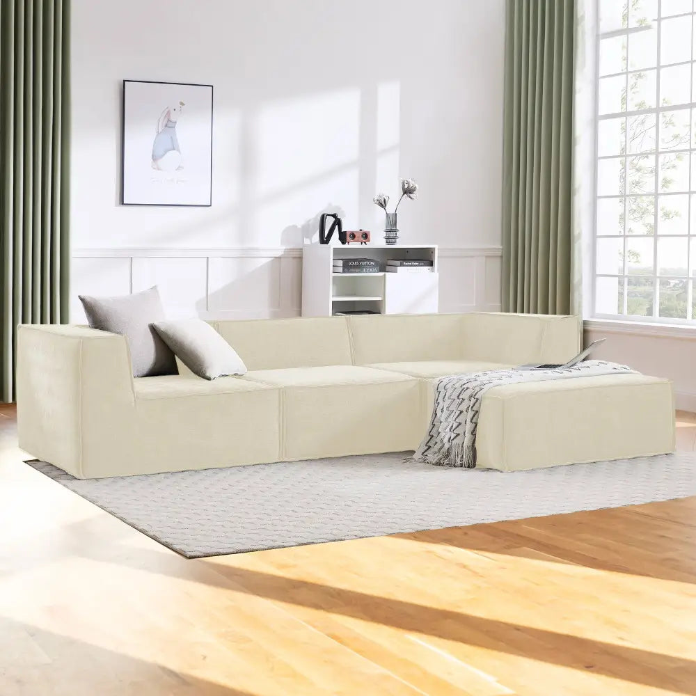 Novi 3-seater Modular Sofa with Ottoman in Cream Non-slip Bottom Lounge