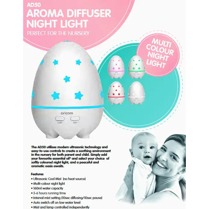 Oricom Aroma Diffuser Humidifier & Night Light Baby Kids Room Ad50