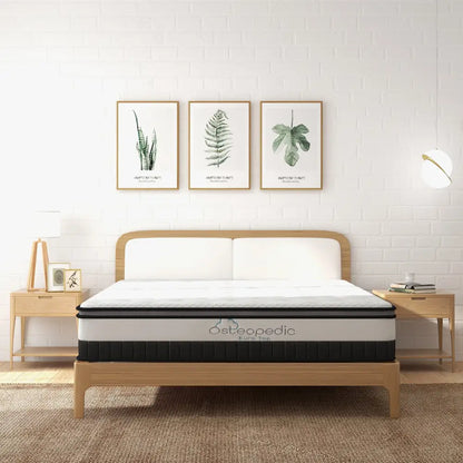 Osteopedic Euro Top Mattress Pocket Spring Medium Firm Hybrid Design Bed 30cm - King Single - White