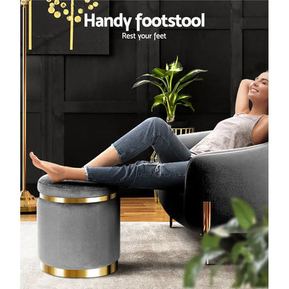Ottoman Foot Stool Round Velvet Charcoal