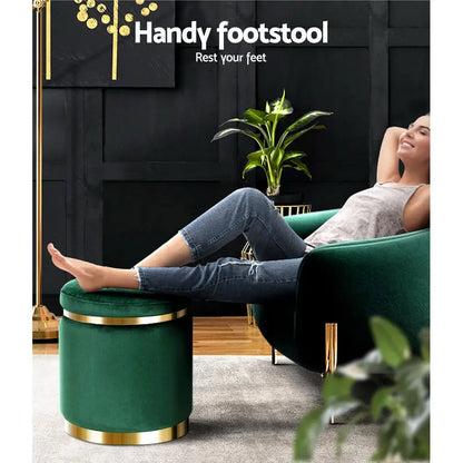 Ottoman Foot Stool Round Velvet Green