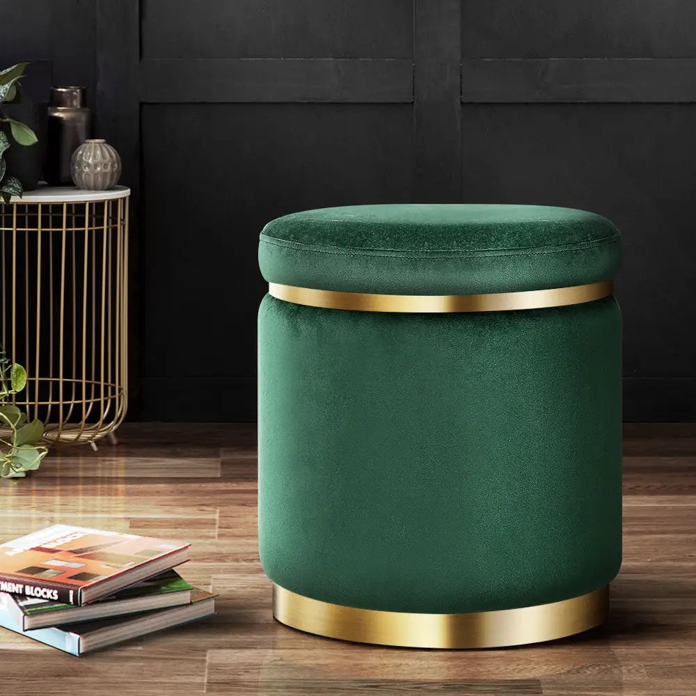 Ottoman Foot Stool Round Velvet Green