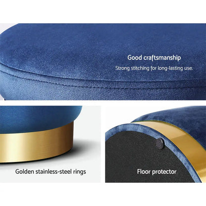 Ottoman Foot Stool Round Velvet Navy