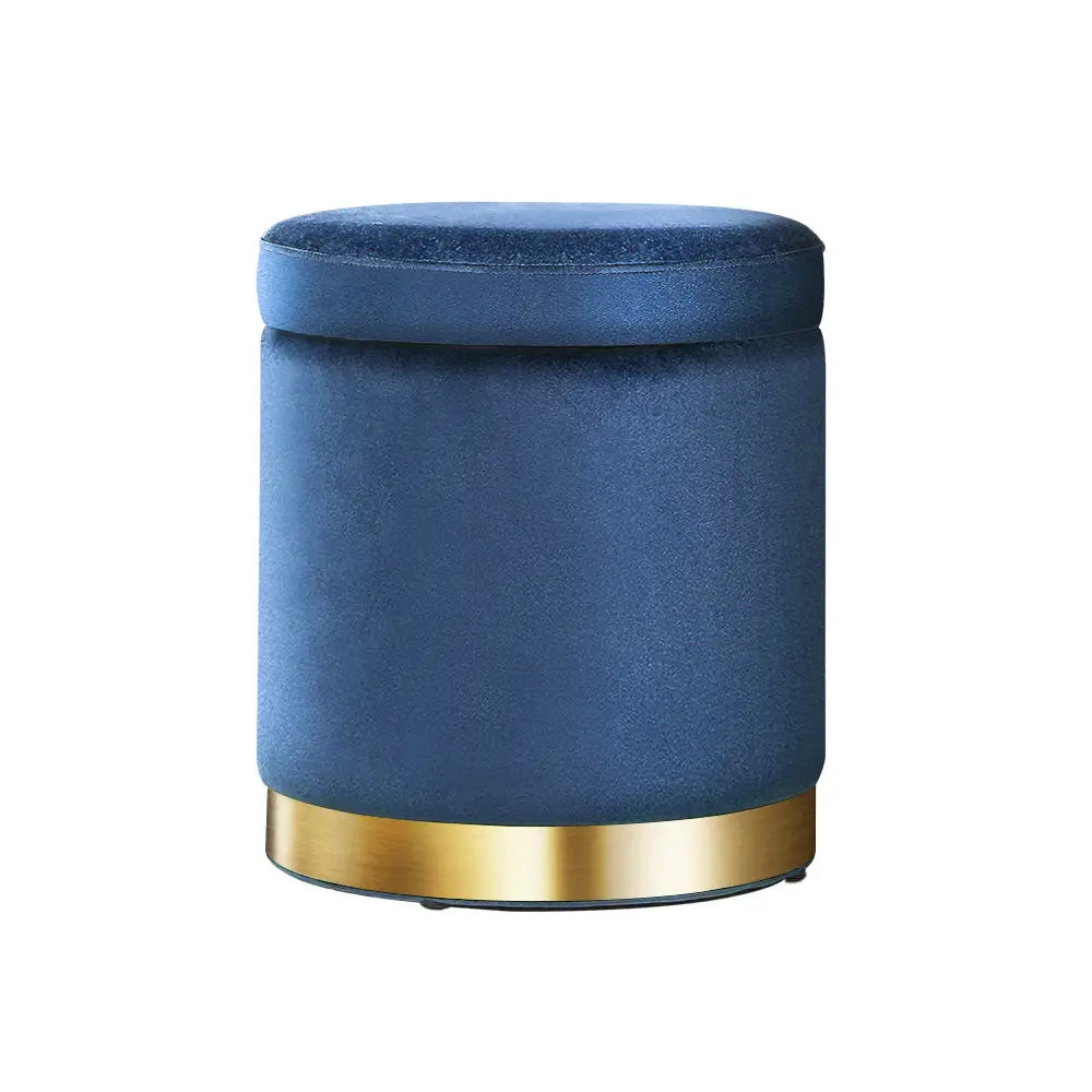Ottoman Storage Foot Stool Round Velvet Navy