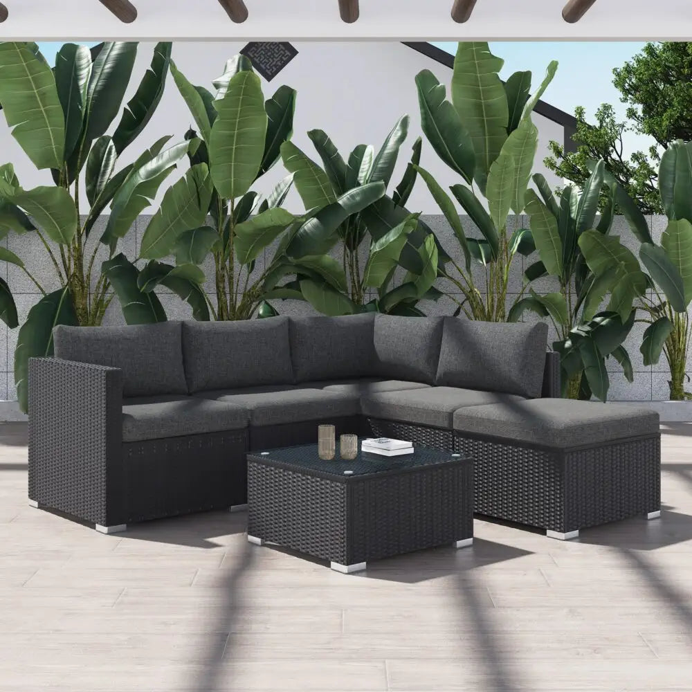 Ottoman-style Outdoor Lounge Set in Black
