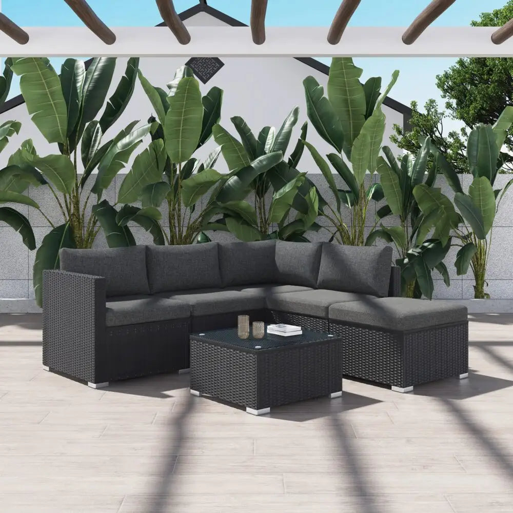 Ottoman-style Outdoor Lounge Set in Black