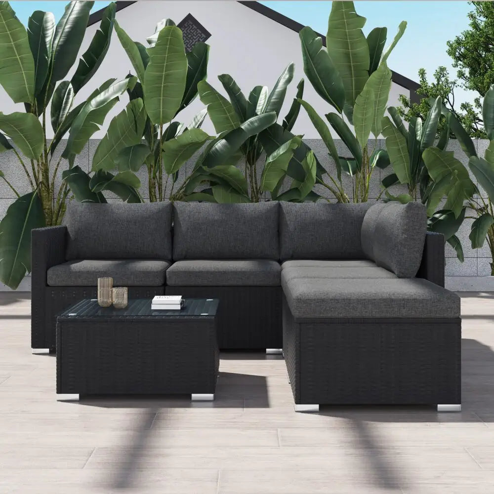 Ottoman-style Outdoor Lounge Set in Black