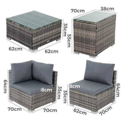 Outdoor Modular Lounge Sofa with Wicker End Table Set