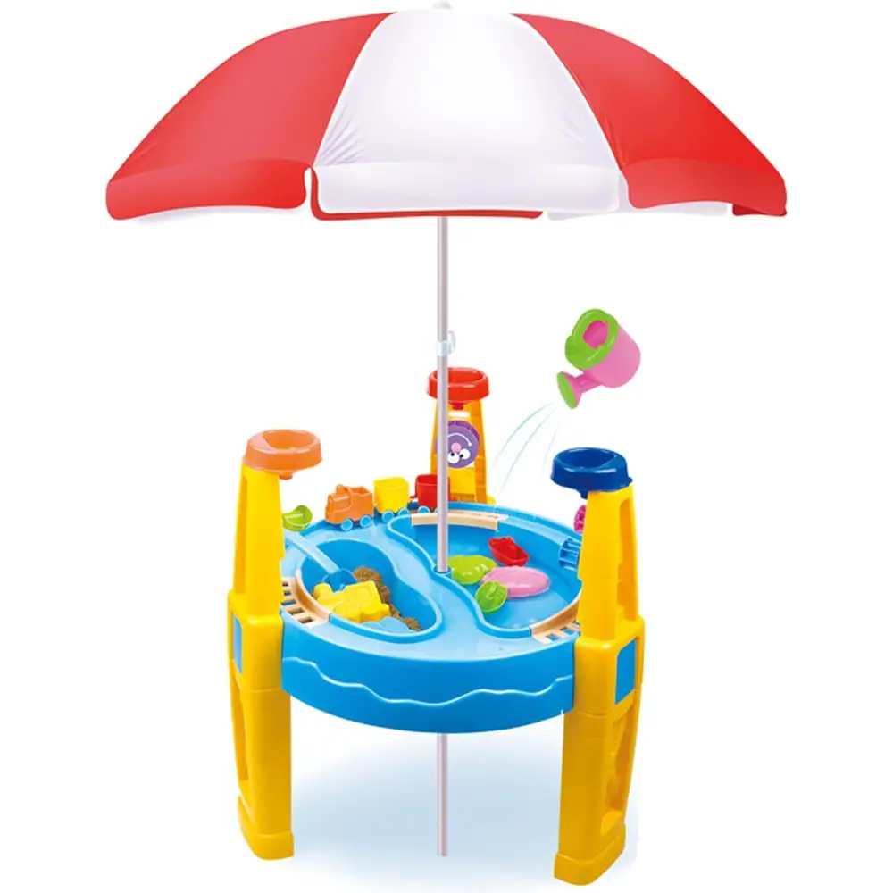Outdoor Sand and Water Table Toy with Umbrella (28 Pcs Accessories)
