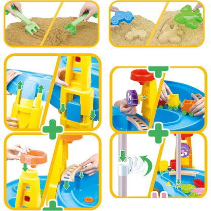 Outdoor Sand and Water Table Toy with Umbrella (28 Pcs Accessories)