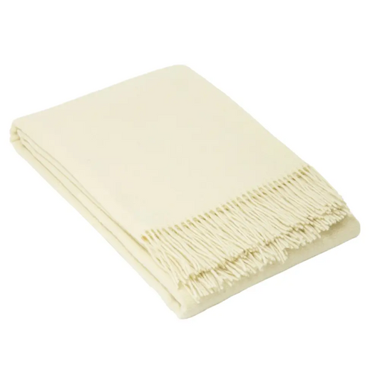 Oxford Throw - Merino Wool Blend - Ivory | Cream-colored Wool Throw Blanket Soft