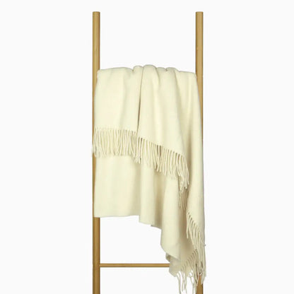Oxford Throw - Merino Wool Blend - Ivory | Cream-colored Wool Throw Soft Fringed