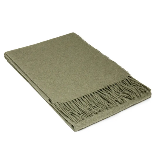 Paddington Throw - Fine Wool Blend - Olive | Olive Green Woolen Throw Blanket