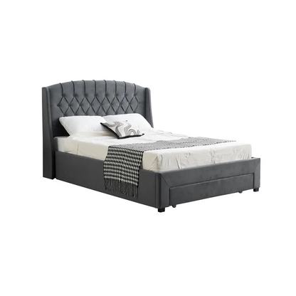 Paris Tall Tufted Velvet Dark Grey Bed with Storage Drawer - King
