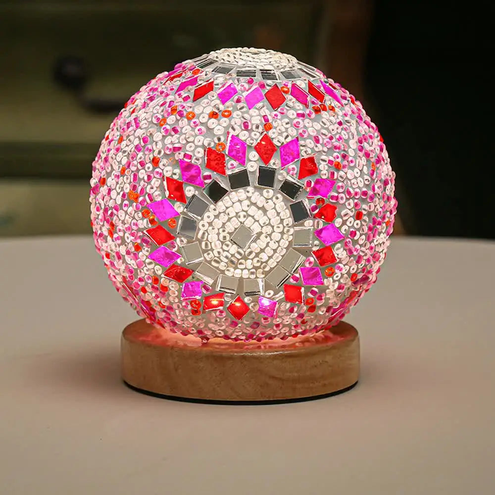 Pink Handmade Mosaic Glass Lamp - Vibrant Decorative Table Light