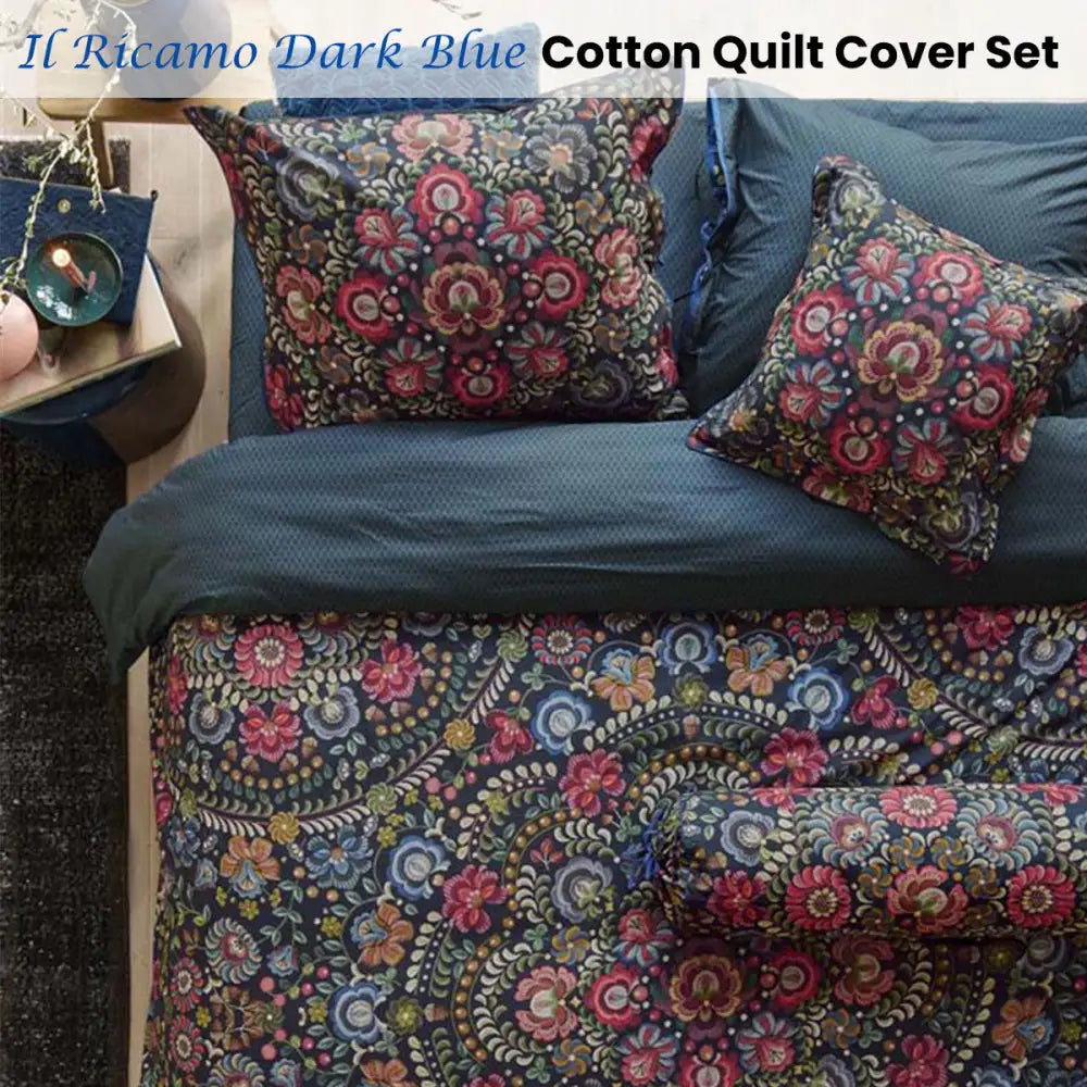 Pip Studio Il Ricamo Dark Blue Cotton Quilt Cover Set King