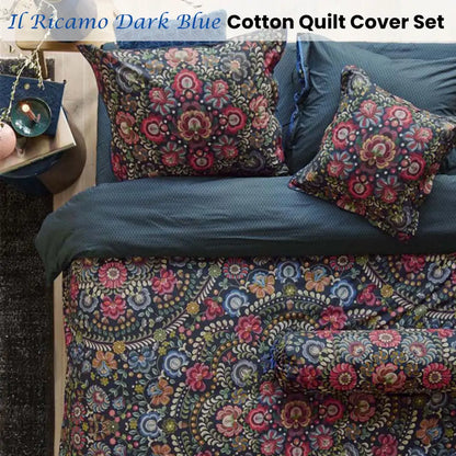 Pip Studio Il Ricamo Dark Blue Cotton Quilt Cover Set Queen