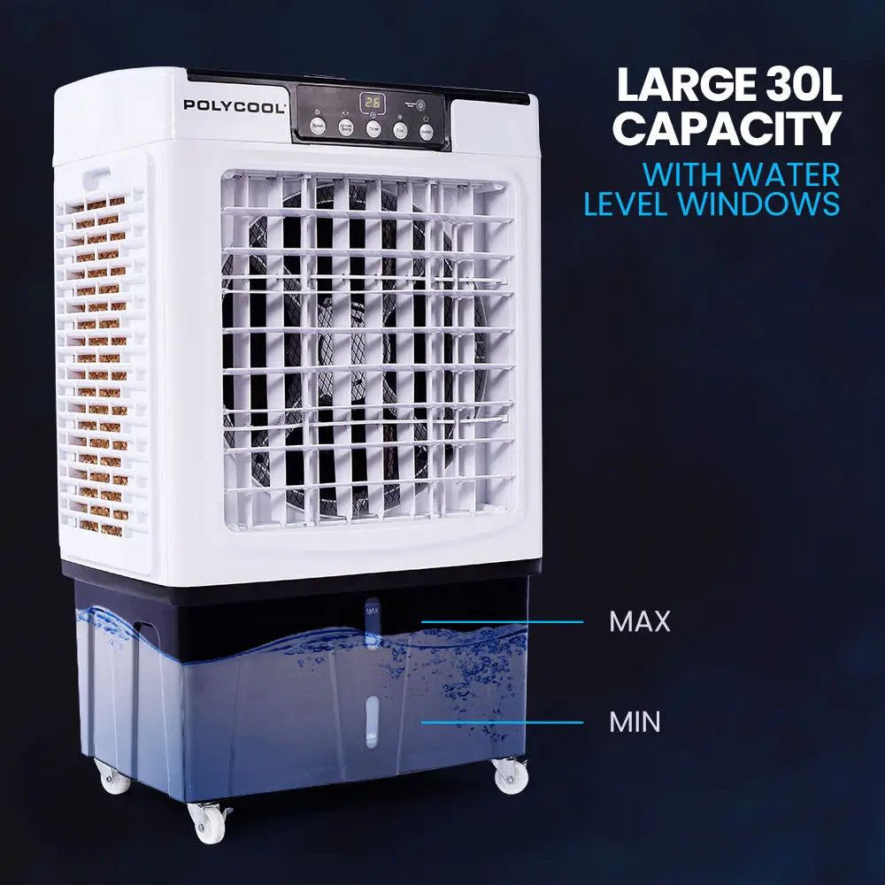 Polycool 30l Evaporative Air Cooler Portable Industrial Fan Purifier Humidifier Remote Control