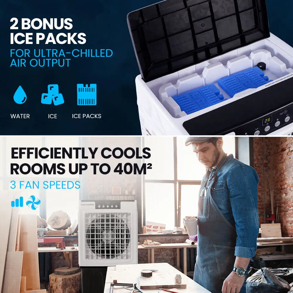 Polycool 45l 125w Evaporative Air Cooler Portable Industrial Fan Purifier Humidifier Remote Control