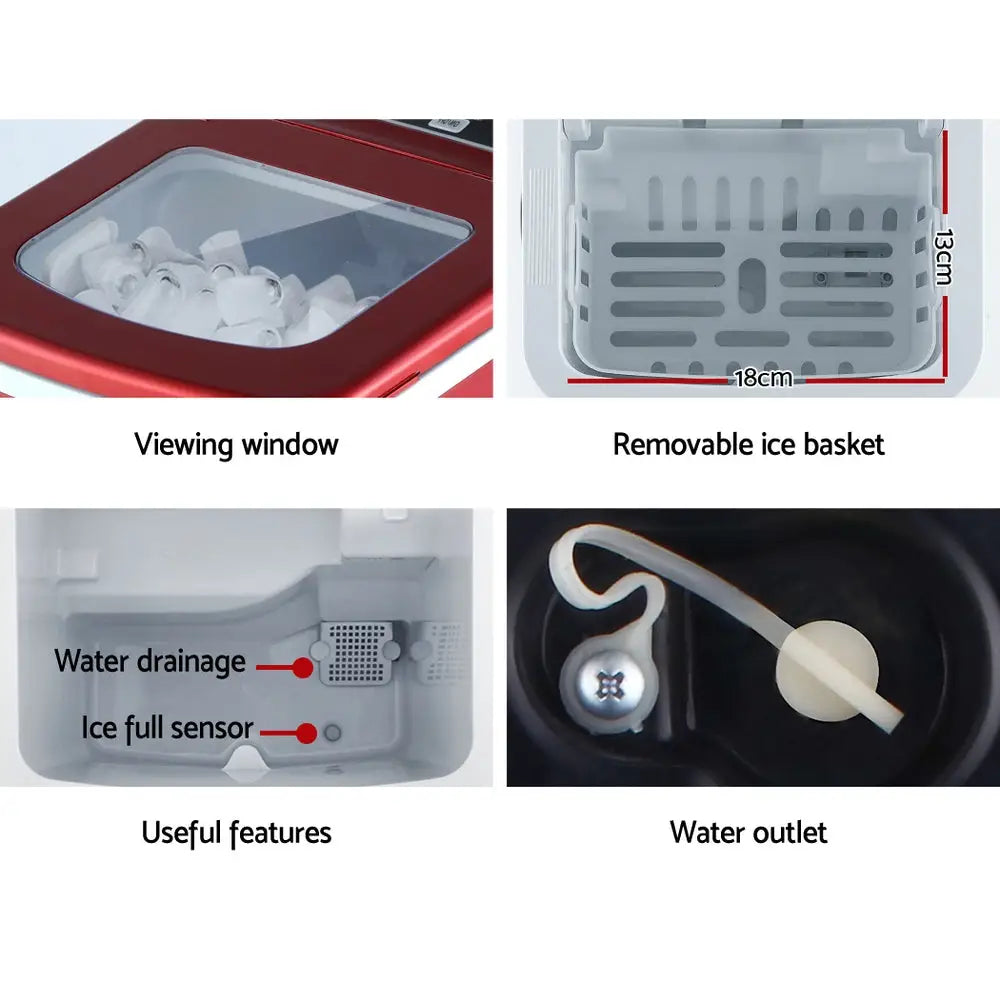 Portable Ice Cube Maker Machine 2l Home Bar Benchtop Easy Quick Red