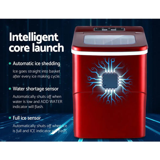Portable Ice Cube Maker Machine 2l Home Bar Benchtop Easy Quick Red