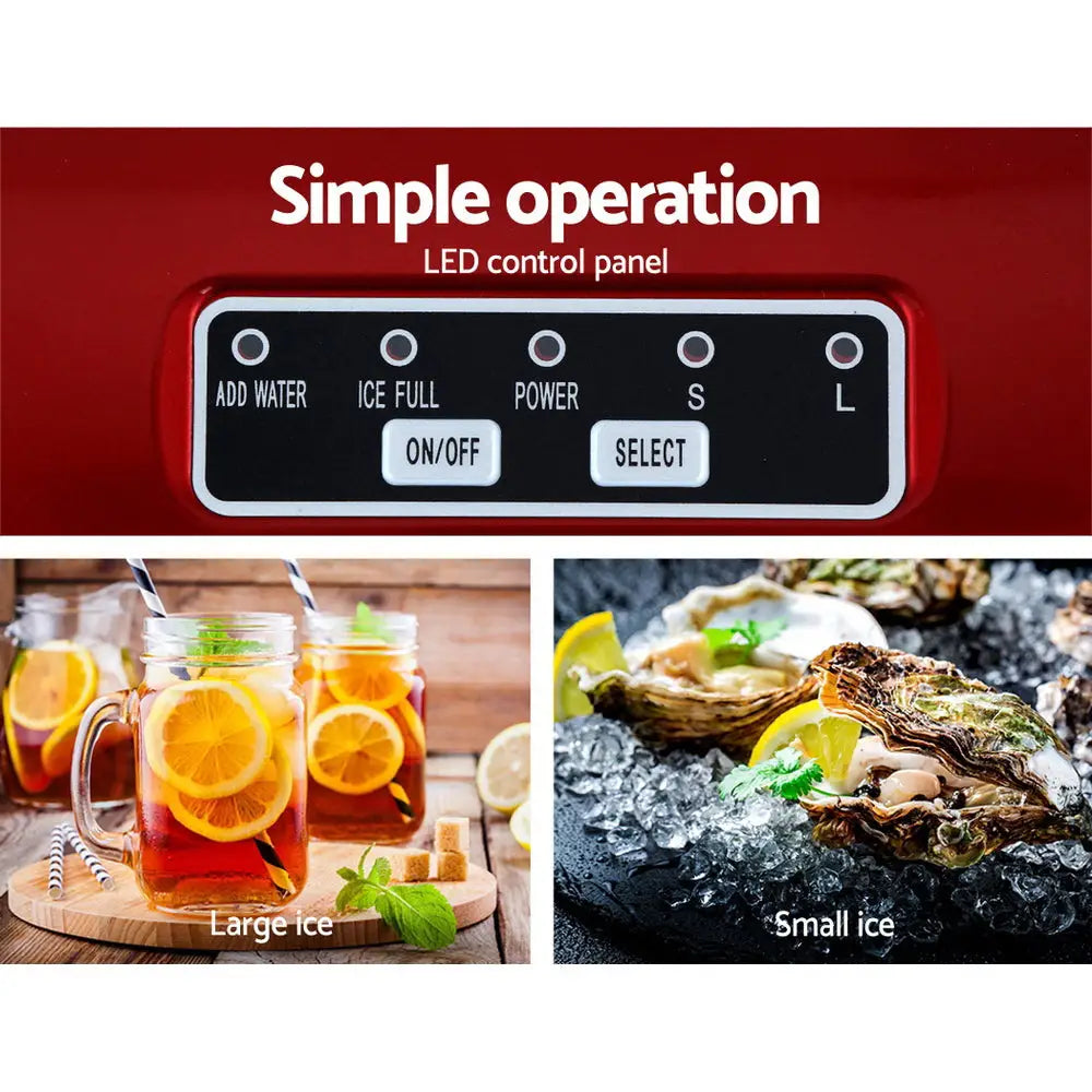 Portable Ice Cube Maker Machine 2l Home Bar Benchtop Easy Quick Red