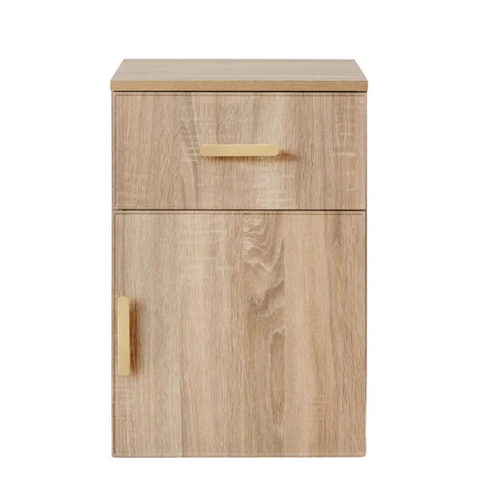 Porto Bedside Table - Natural Oak - Slim - Oval Brass