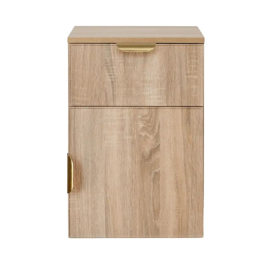 Porto Bedside Table - Natural Oak - Slim - Pull Brass