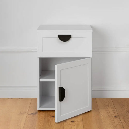 Porto Bedside Table - White - Hamptons - Half Moon Black