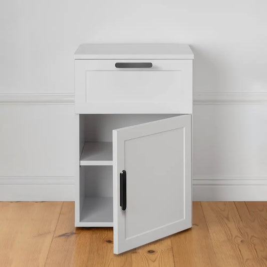 Porto Bedside Table - White - Hamptons - Oval Black