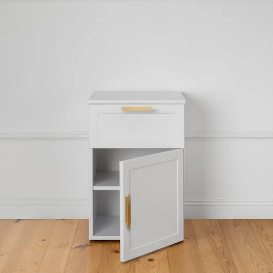 Porto Bedside Table - White - Hamptons - Oval Brass