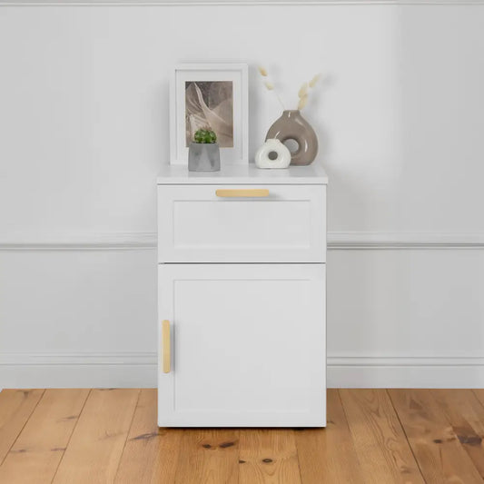 Porto Bedside Table - White - Hamptons - Oval Brass