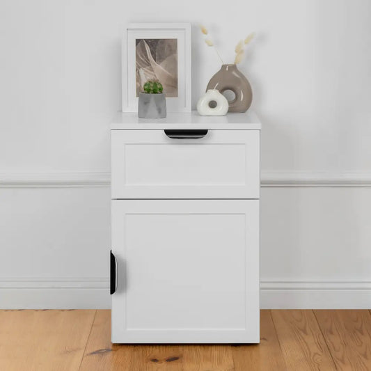Porto Bedside Table - White - Hamptons - Pull Black