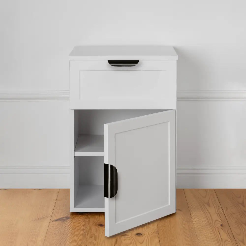 Porto Bedside Table - White - Hamptons - Pull Black