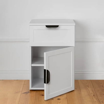 Porto Bedside Table - White - Hamptons - Pull Black
